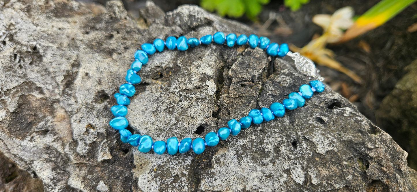 BRACELET PERLES KESHI TURQUOISE FONCÉ
