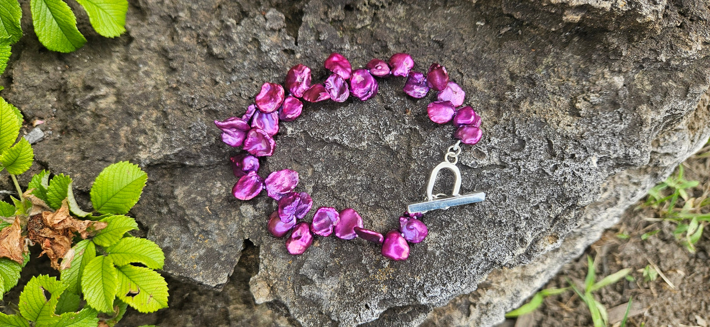 BRACELET PERLES KESHI PÉTALE MAUVE