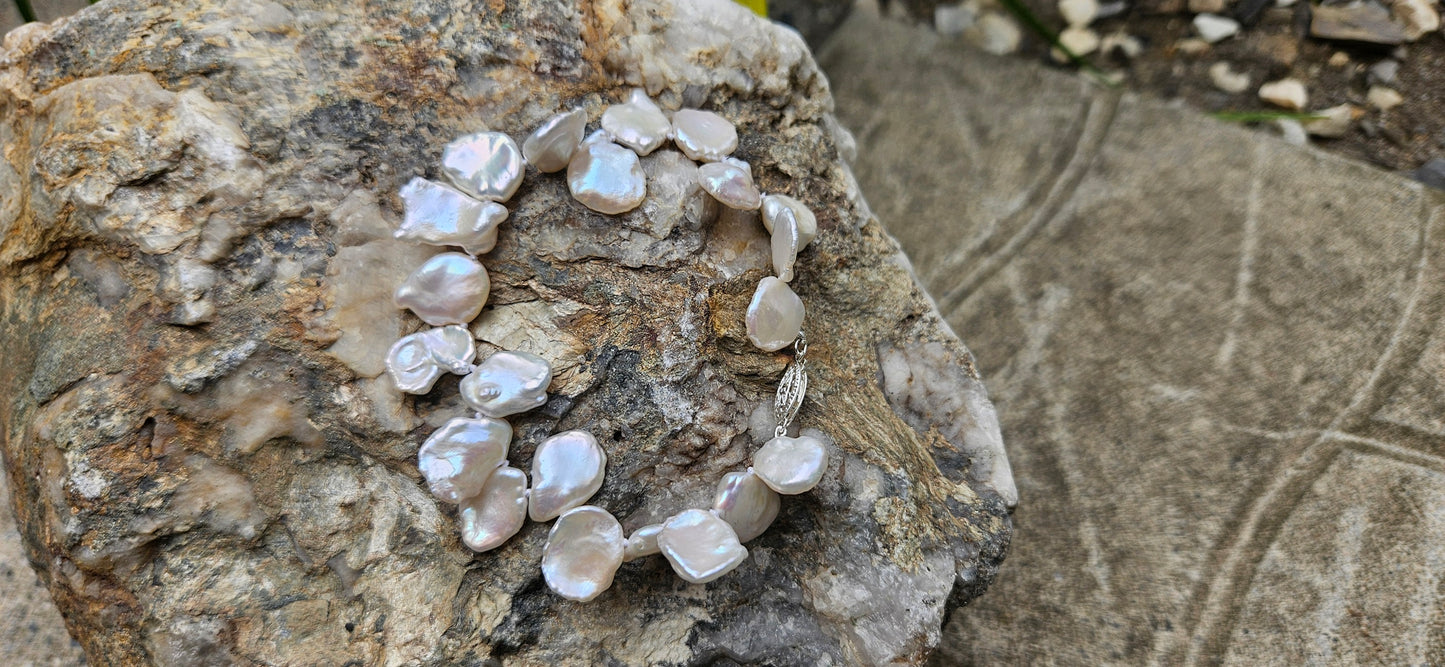 BRACELET PERLES KESHI PÉTALE BLANC