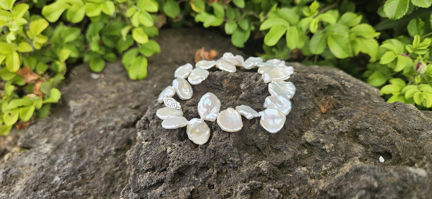 BRACELET PERLES KESHI PÉTALE BLANC