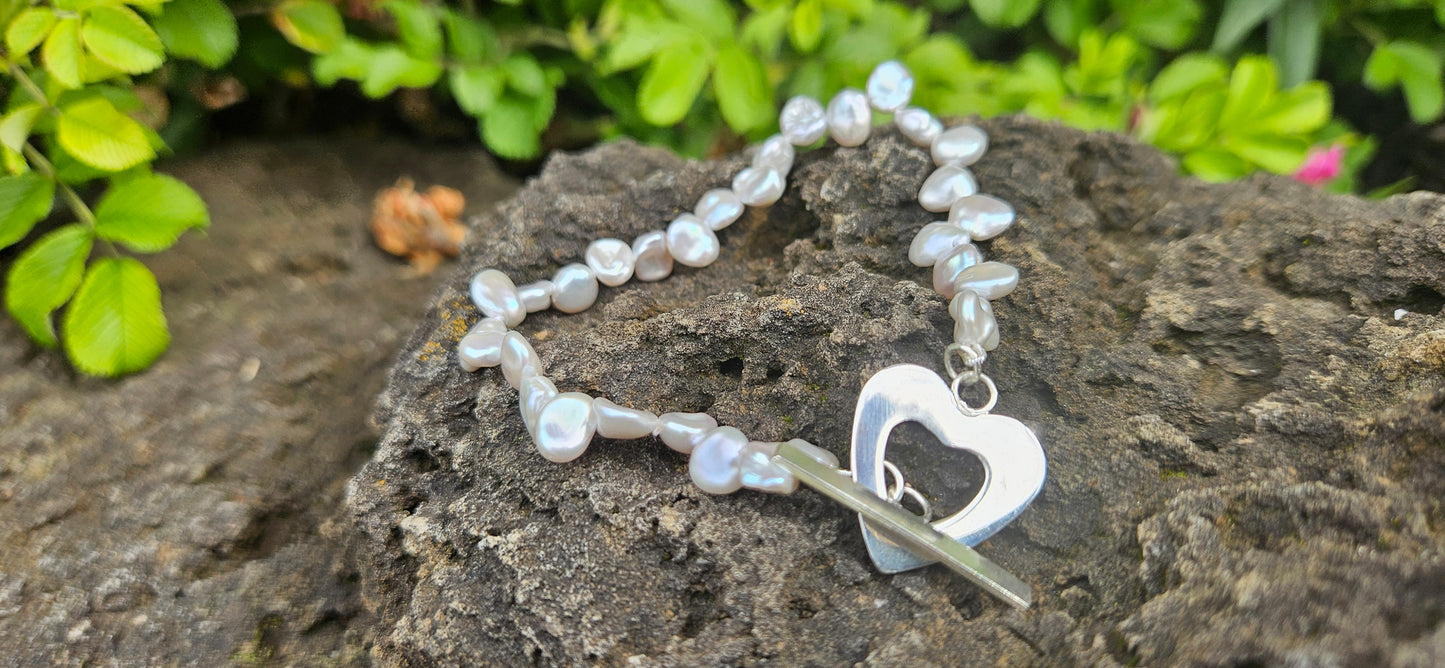 BRACELET PERLES KESHI GRIS COEUR