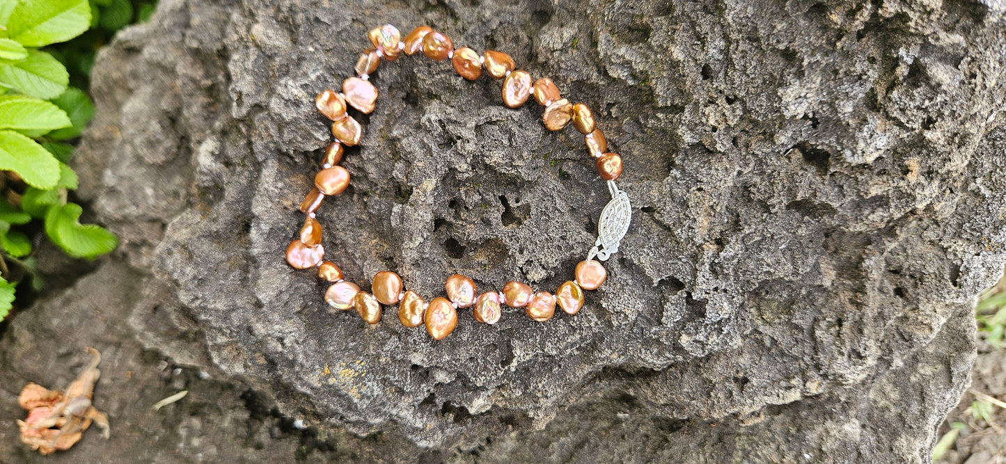 BRACELET PERLES KESHI BRONZE