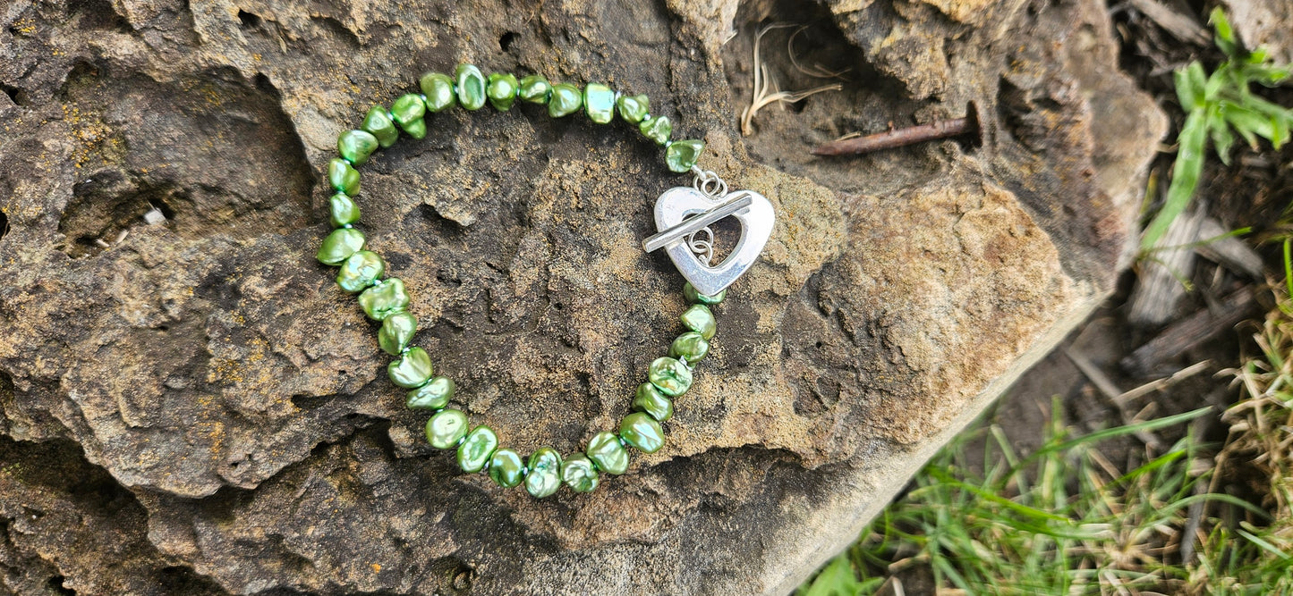 BRACELET PERLES KESHI VERT FONCÉ