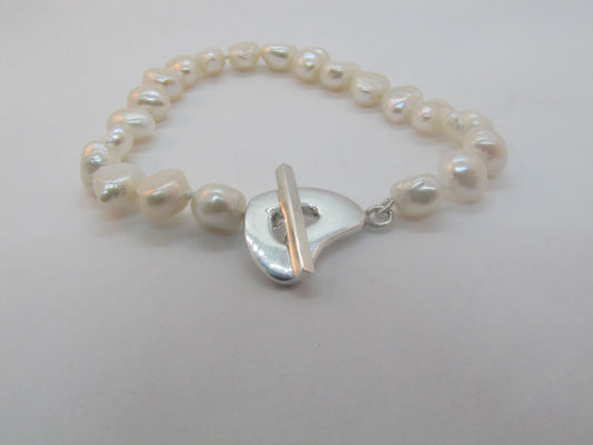 BRACELET PERLES EAU DOUCE COEUR BLANC