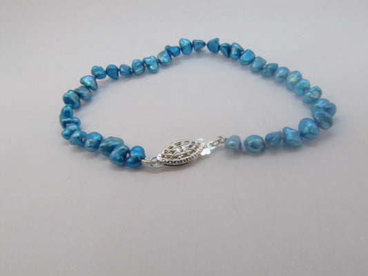 BRACELET PERLES KESHI TURQUOISE FONCÉ