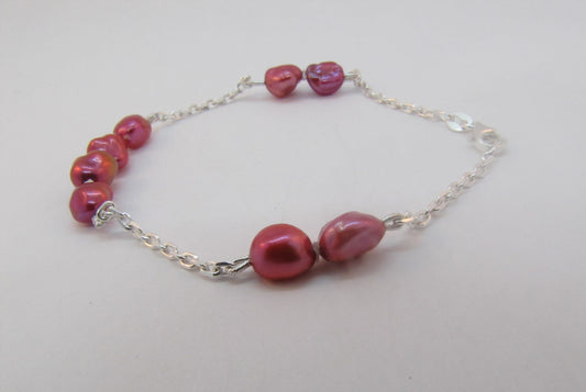 BRACELET PERLES KESHI ROSE ET CHAÎNE