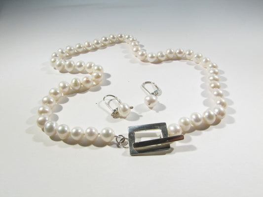 COLLIER PERLES EAU DOUCE BLANC RECTANGLE