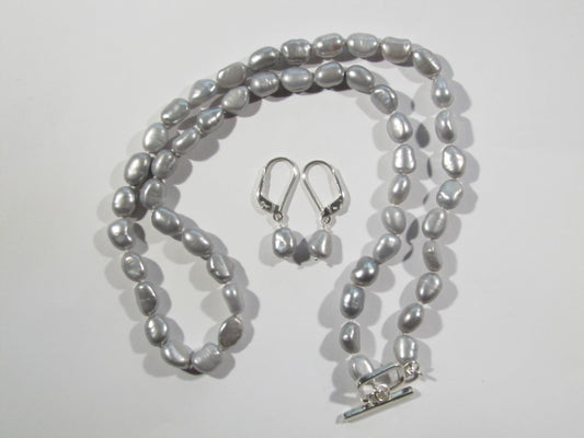 COLLIER PERLES EAU DOUCE GRIS