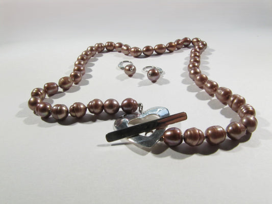 COLLIER PERLES EAU DOUCE BRUN