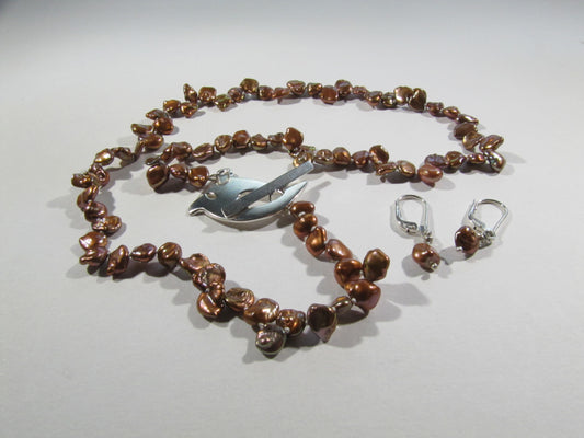 COLLIER PERLES KESHI CUIVRE