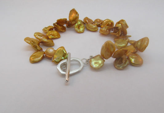 BRACELET PERLES KESHI PÉTALE OR