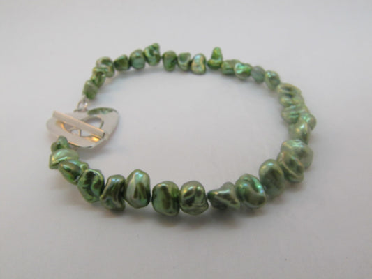 BRACELET PERLES KESHI VERT FONCÉ